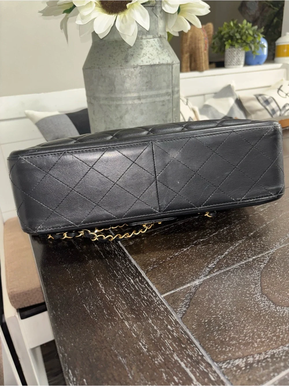 CHANEL Black Quilted Leather Shoulder Bag with Gold CC Turn-Lock